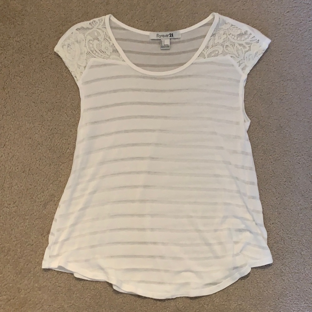 Striped Tee with Lace Detail